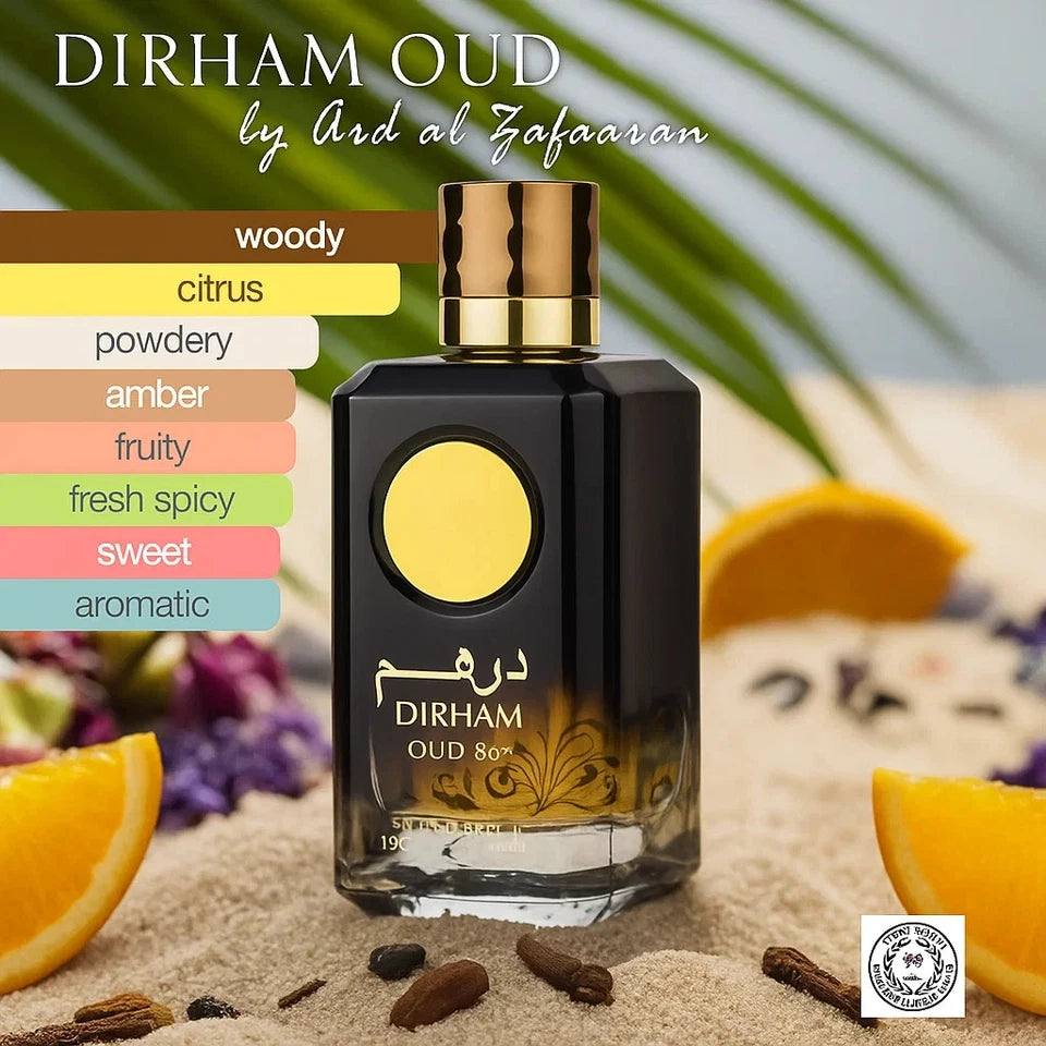 Dirham Oud Eau de Parfum 100ml by Ard Al Zaafaran | Long Lasting Unisex Arabian Perfume
