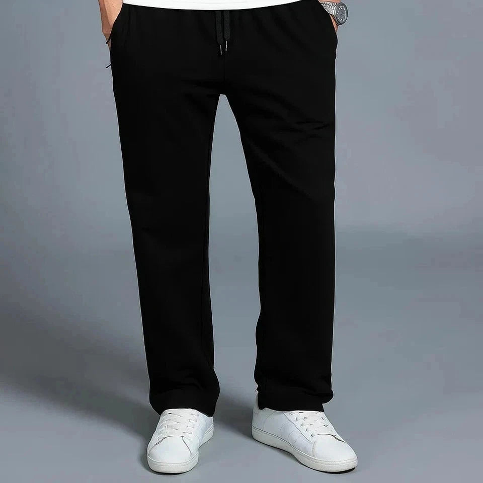 Men’s Fleece Joggers with Drawstring – Open Hem | 2 Side Zip Pockets + Back Flap Pocket | Soft Warm Winter Trousers