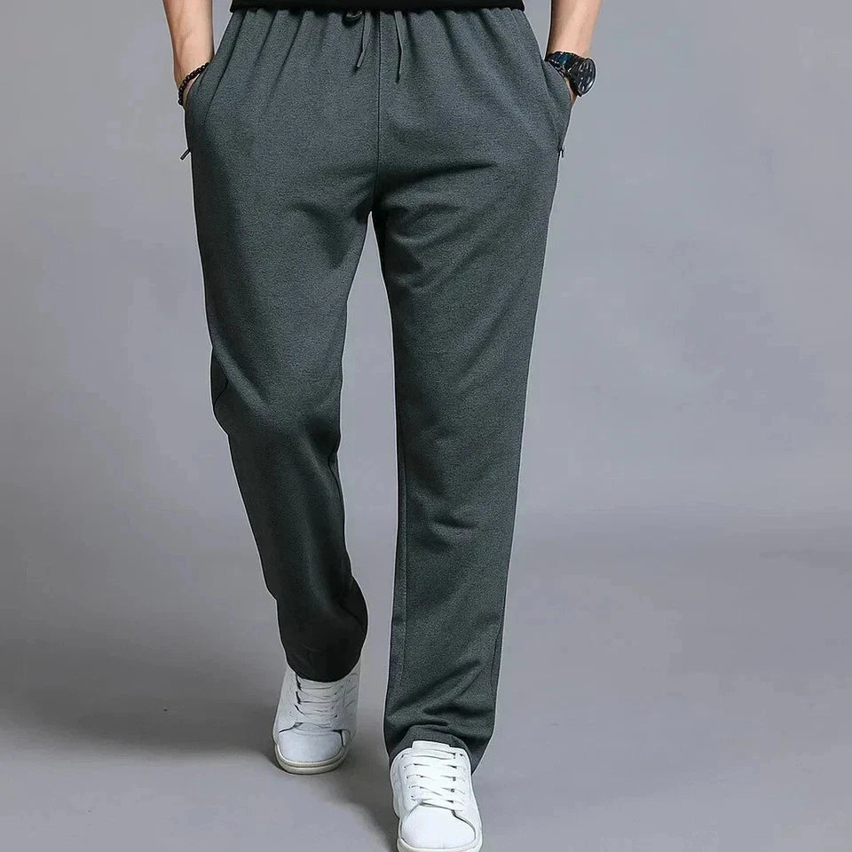 Men’s Fleece Joggers with Drawstring – Open Hem | 2 Side Zip Pockets + Back Flap Pocket | Soft Warm Winter Trousers